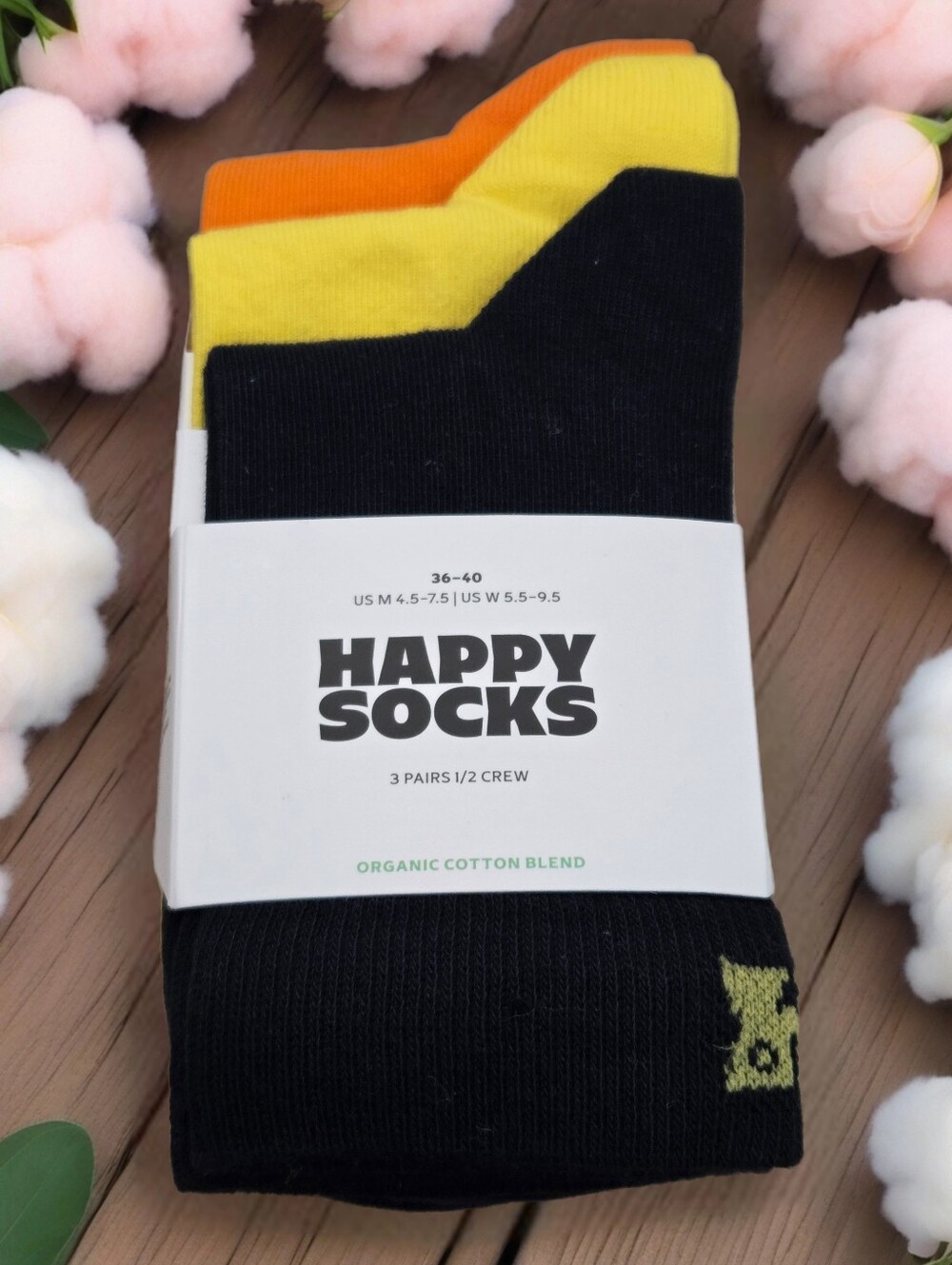 3-pairs Happy Socks 1/2 crew socks us size me. 4.5-7.5 women 5.5-9.5